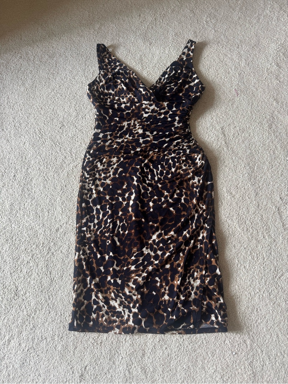 Ralph Lauren Leopard-Print V-Neck Midi Dress - Black & Brown
